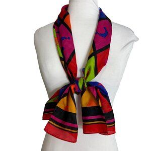 Vintage Runway Womens Scarf 15" X 11.5" Star Diamond Heart Pink Orange Blue